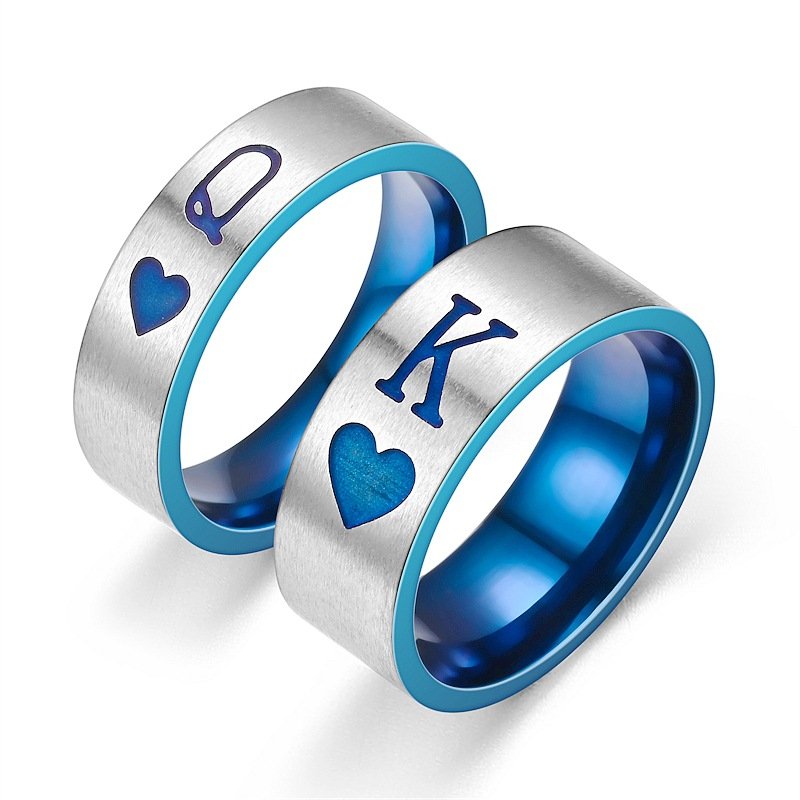 New Titanium Steel Couple Ring Poker K Q Valentine's Day Ring Hand Jewelry from Europe and America