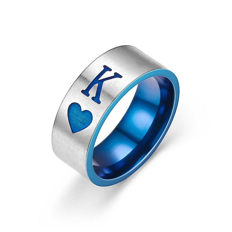 New Titanium Steel Couple Ring Poker K Q Valentine's Day Ring Hand Jewelry from Europe and America