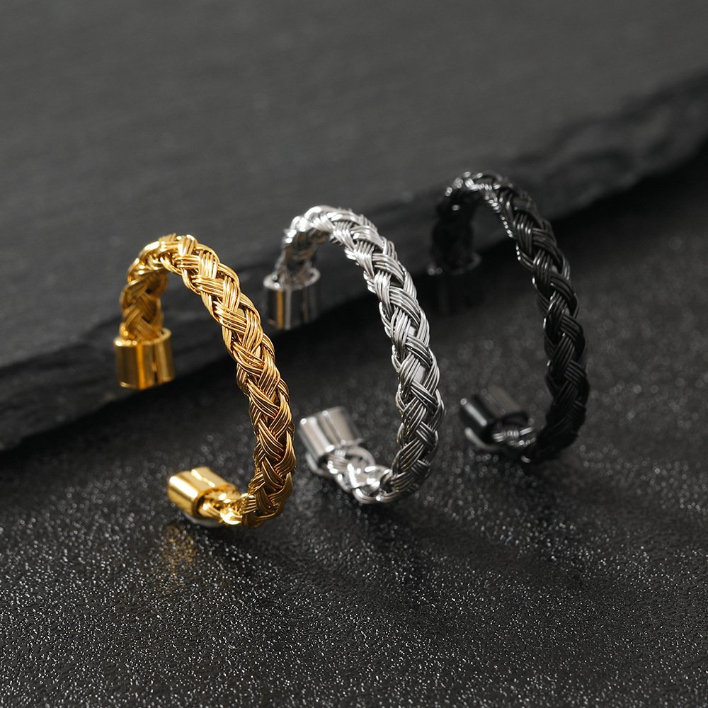 New braided Fried Dough Twists plain ring titanium steel ring Versatile C-shaped opening adjustable stainless steel jewelry