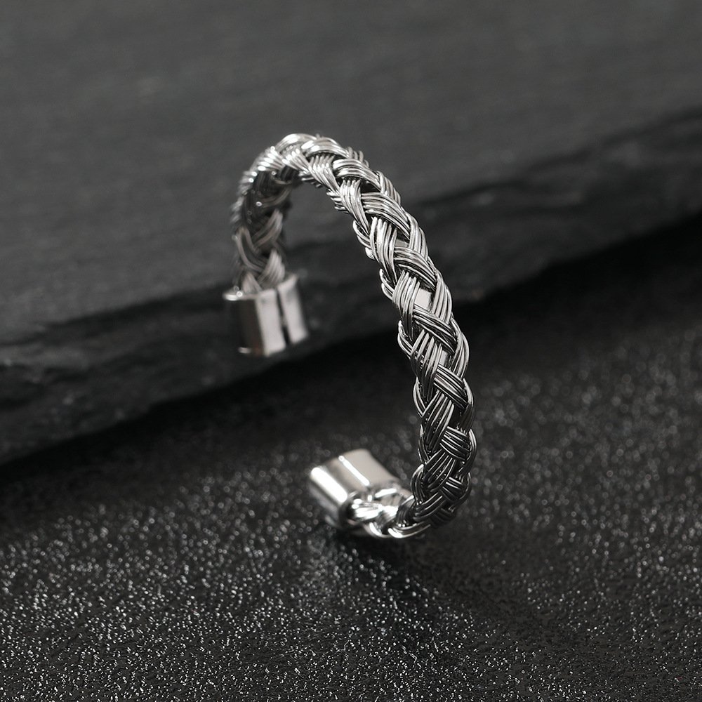 New braided Fried Dough Twists plain ring titanium steel ring Versatile C-shaped opening adjustable stainless steel jewelry