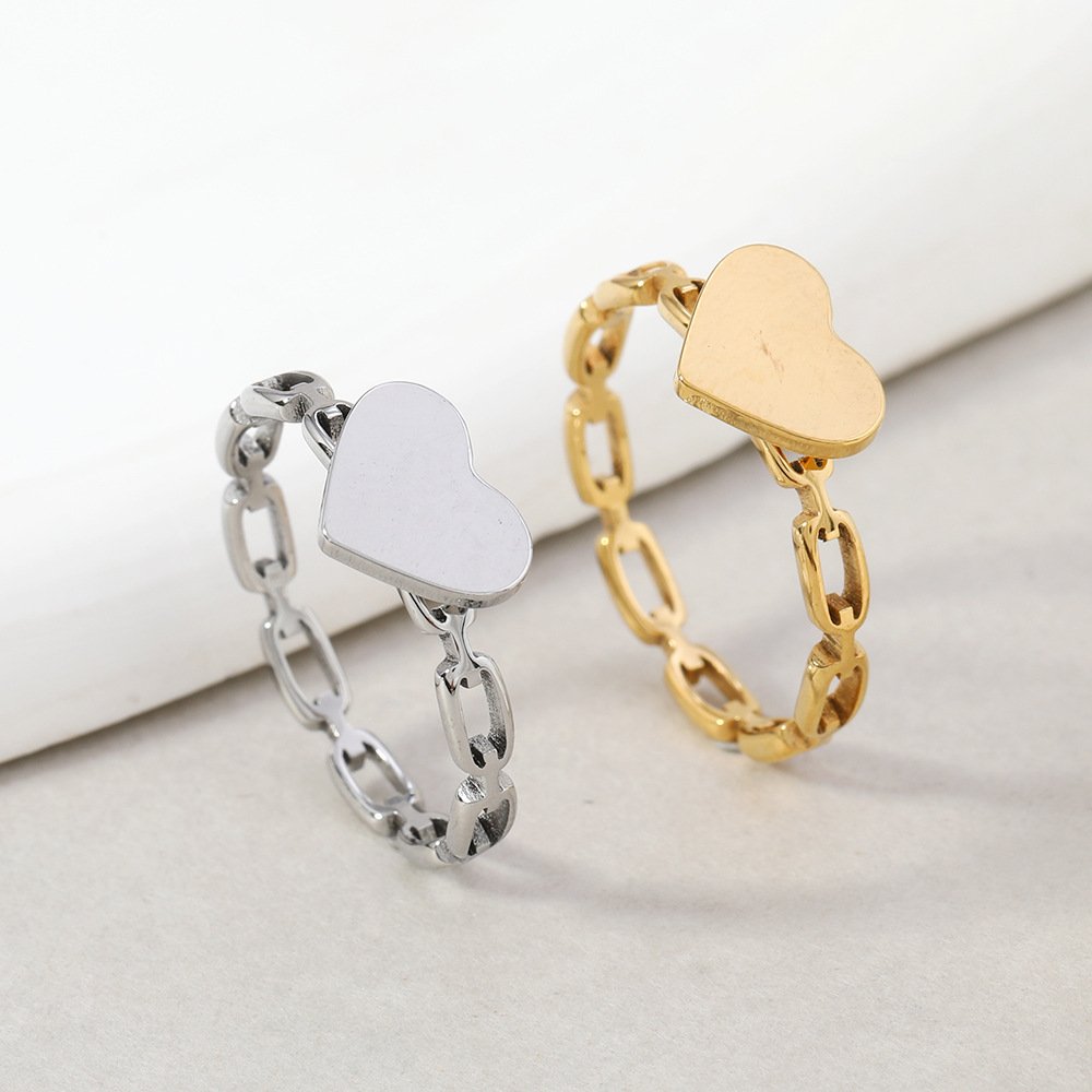 New hollow chain welding plate love titanium steel ring niche design stainless steel tail ring fashionable hand jewelry