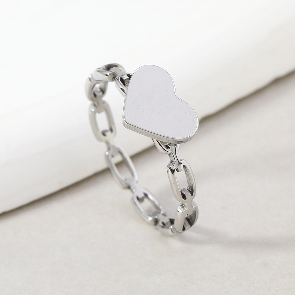 New hollow chain welding plate love titanium steel ring niche design stainless steel tail ring fashionable hand jewelry