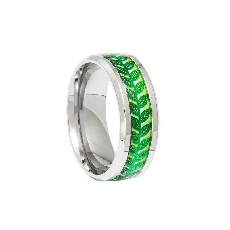 New popular natural olive leaf stainless steel ring 8mm patch luminous titanium steel ring