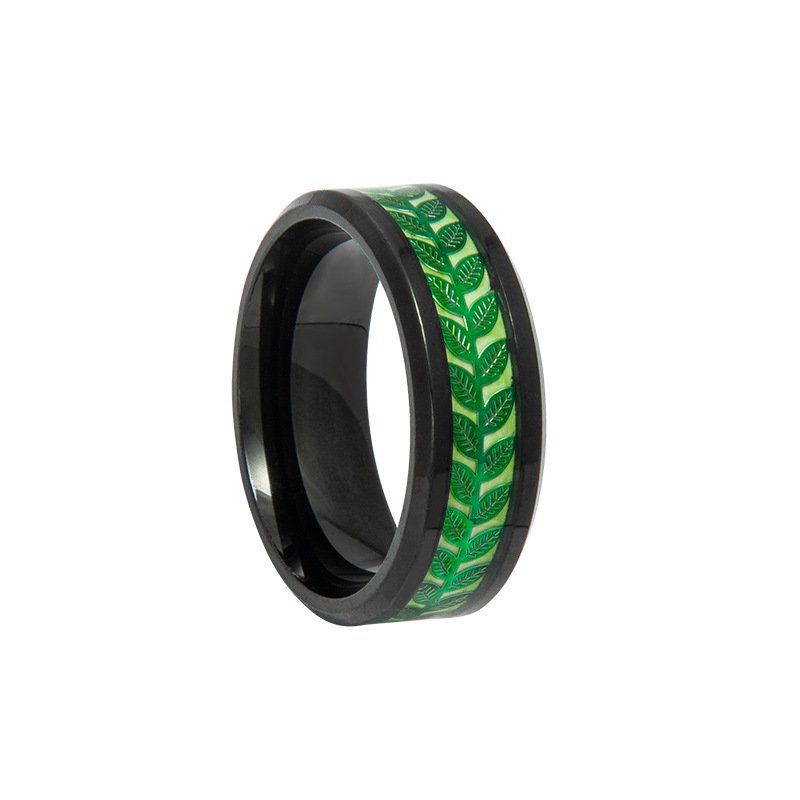 New popular natural olive leaf stainless steel ring 8mm patch luminous titanium steel ring