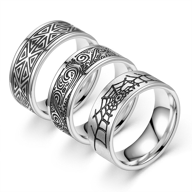 New retro style creative titanium steel ring, men's European and American personalized oil coated stainless steel ring jewelry