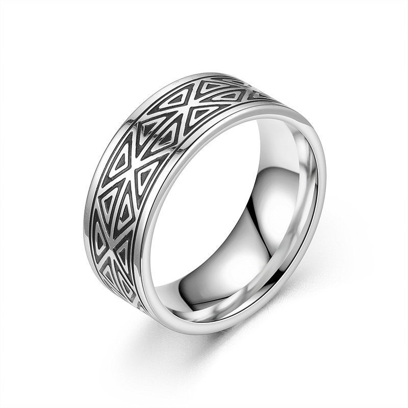 New retro style creative titanium steel ring, men's European and American personalized oil coated stainless steel ring jewelry