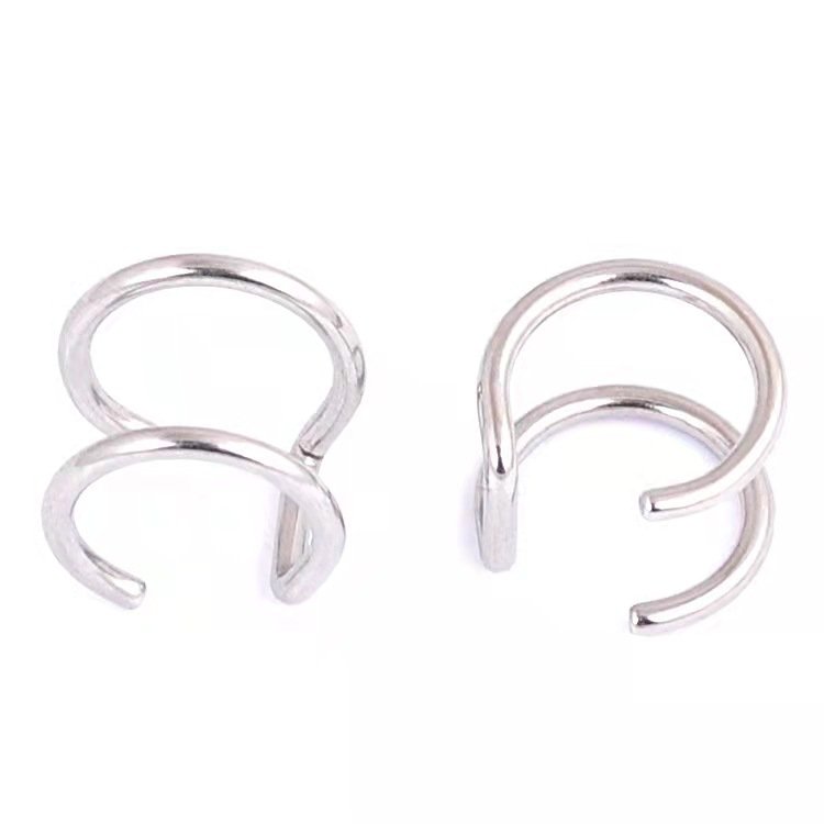 No ear hole ear clip, simple and personalized stainless steel double-C cartilage ear decoration, titanium steel U-shaped double ring nose clip, lip clip, trendy