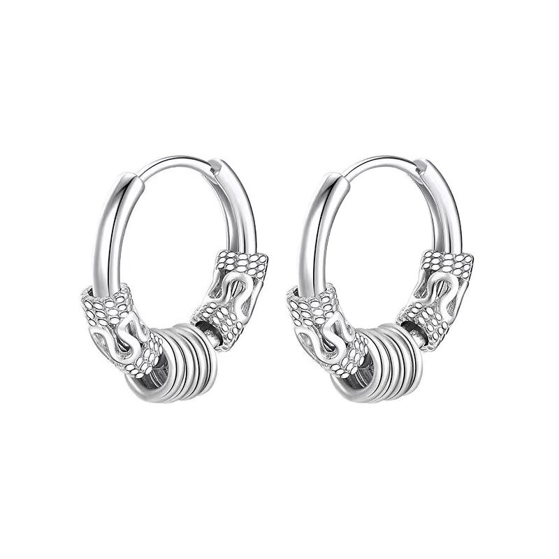 Personalized dragon patterned earrings with stainless steel earrings that do not fade, circular ear loops, and trendy earrings for both men and women