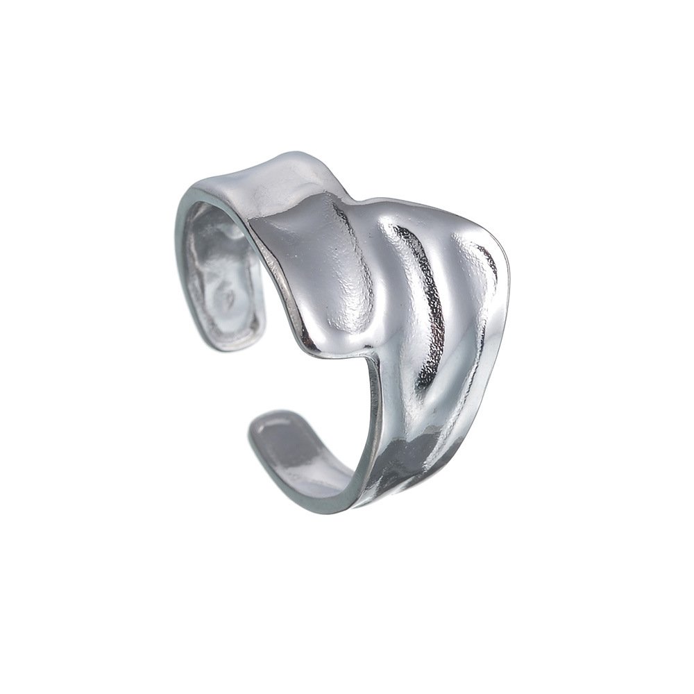 Popular European and American Water ripple Titanium Steel Women's Ring with Adjustable Opening