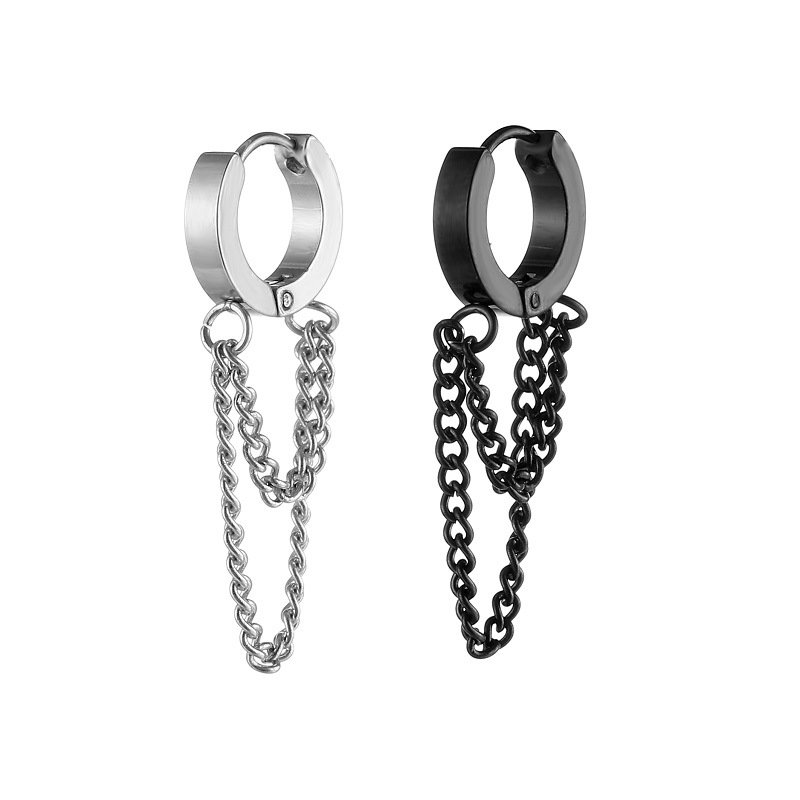 Punk hip-hop ear buckle chain titanium steel stainless steel trendy men's earrings pendant earrings earrings