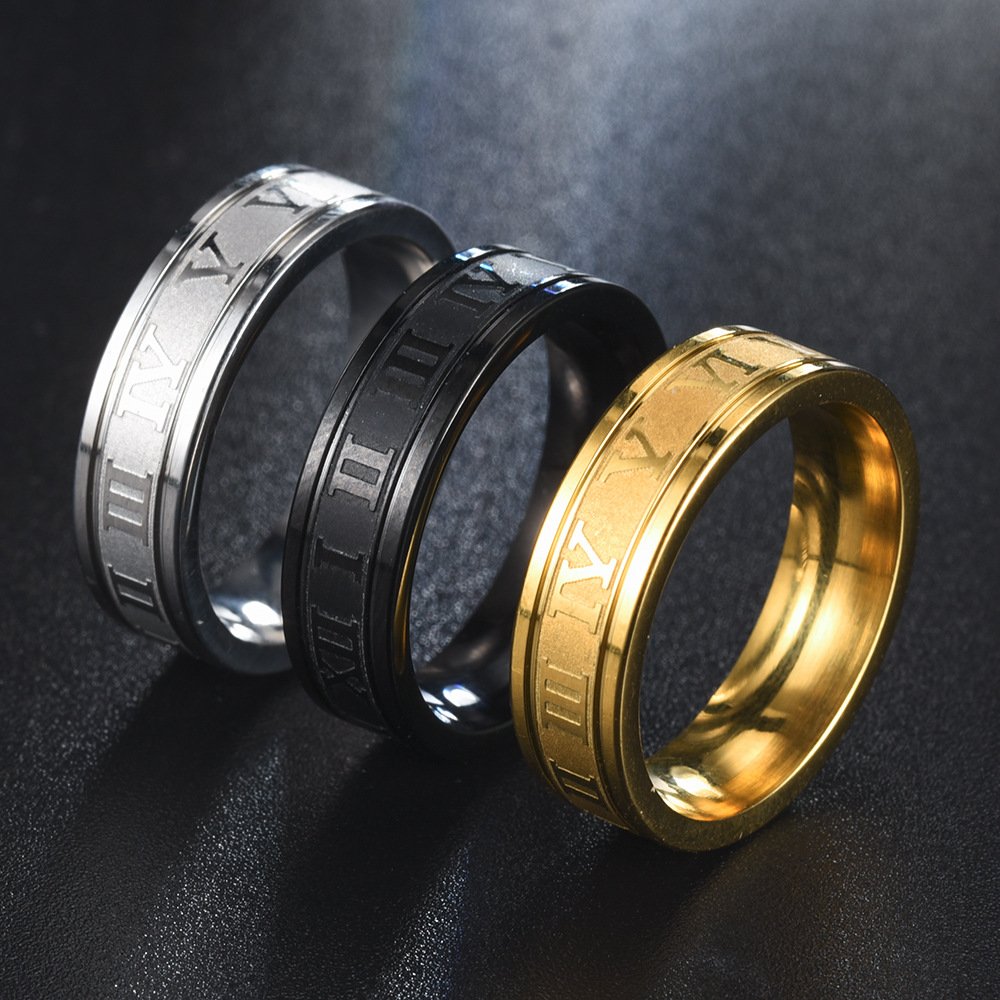 Roman numeral ring source factory goods 6MM stainless steel corrosion simple classic men's and women's style ring