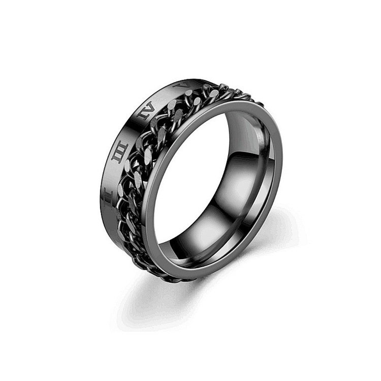 Rotating titanium steel chain ring, European and American Roman numerals, men's stainless steel ring source