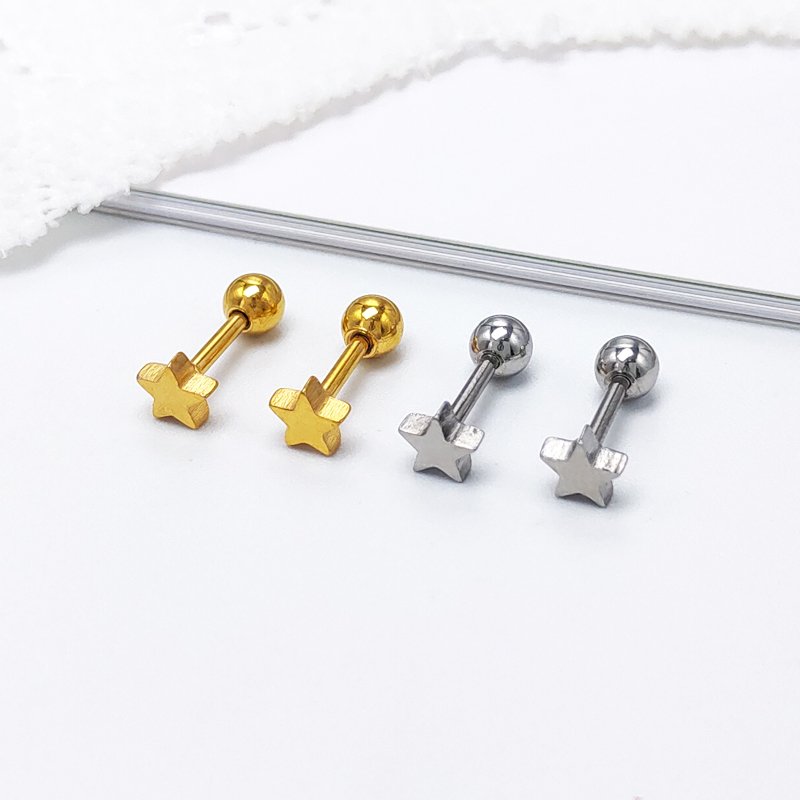 Screw earrings made of female titanium steel for sleeping, non removable earrings, simple pentagonal star earrings, ear hole nourishing, personalized, mini and compact