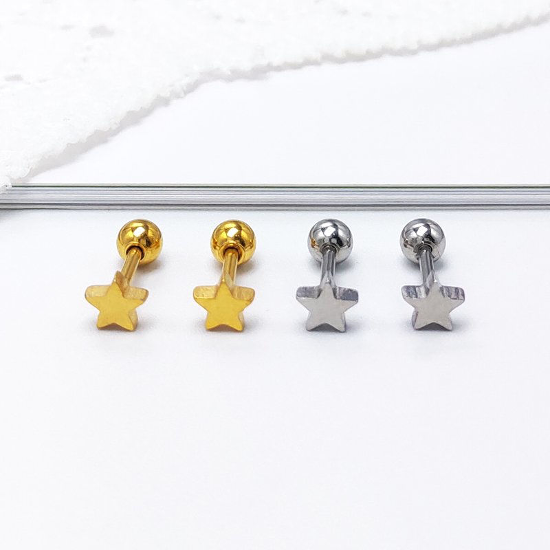 Screw earrings made of female titanium steel for sleeping, non removable earrings, simple pentagonal star earrings, ear hole nourishing, personalized, mini and compact