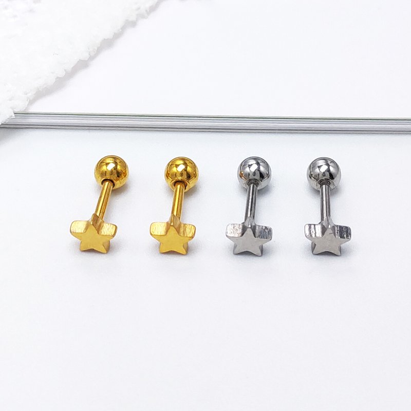 Screw earrings made of female titanium steel for sleeping, non removable earrings, simple pentagonal star earrings, ear hole nourishing, personalized, mini and compact