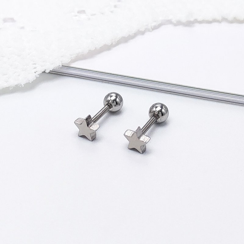 Screw earrings made of female titanium steel for sleeping, non removable earrings, simple pentagonal star earrings, ear hole nourishing, personalized, mini and compact