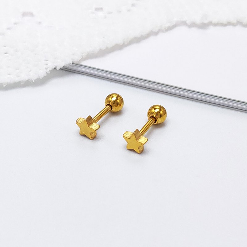 Screw earrings made of female titanium steel for sleeping, non removable earrings, simple pentagonal star earrings, ear hole nourishing, personalized, mini and compact