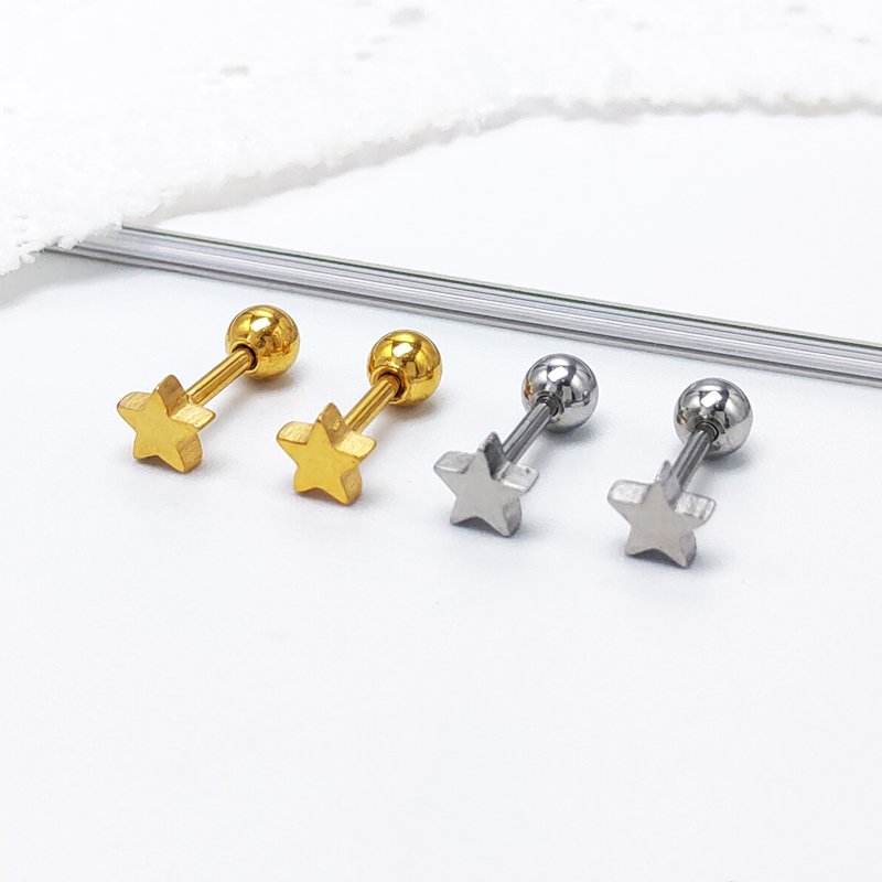 Screw earrings made of female titanium steel for sleeping, non removable earrings, simple pentagonal star earrings, ear hole nourishing, personalized, mini and compact