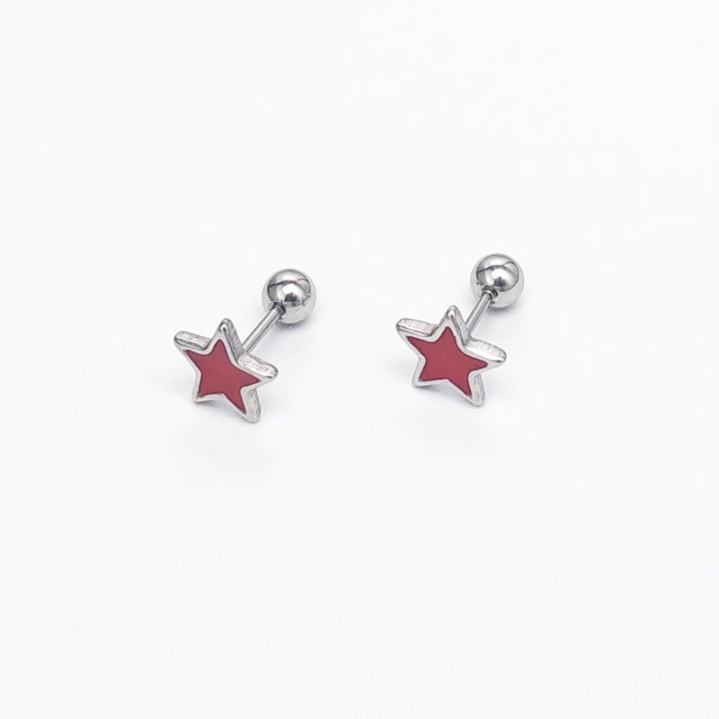 Screw earrings made of titanium steel for women's sleep, no need to remove rose gold earrings, simple pentagonal star earrings, ear bone nails for ear hole care, Japanese and Korean