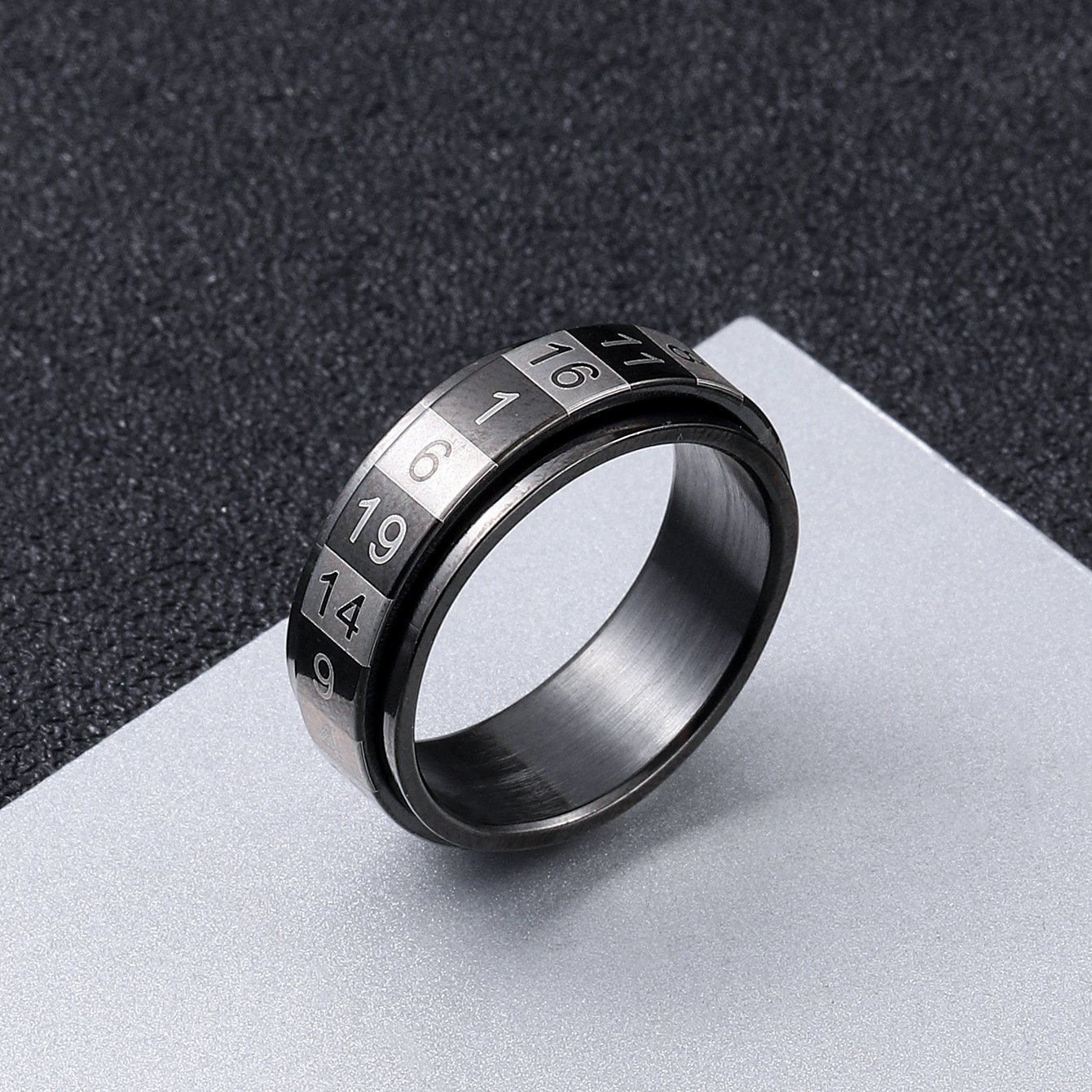 Simple and rotatable stainless steel digital ring, rotating Arabic character ring, titanium steel jewelry