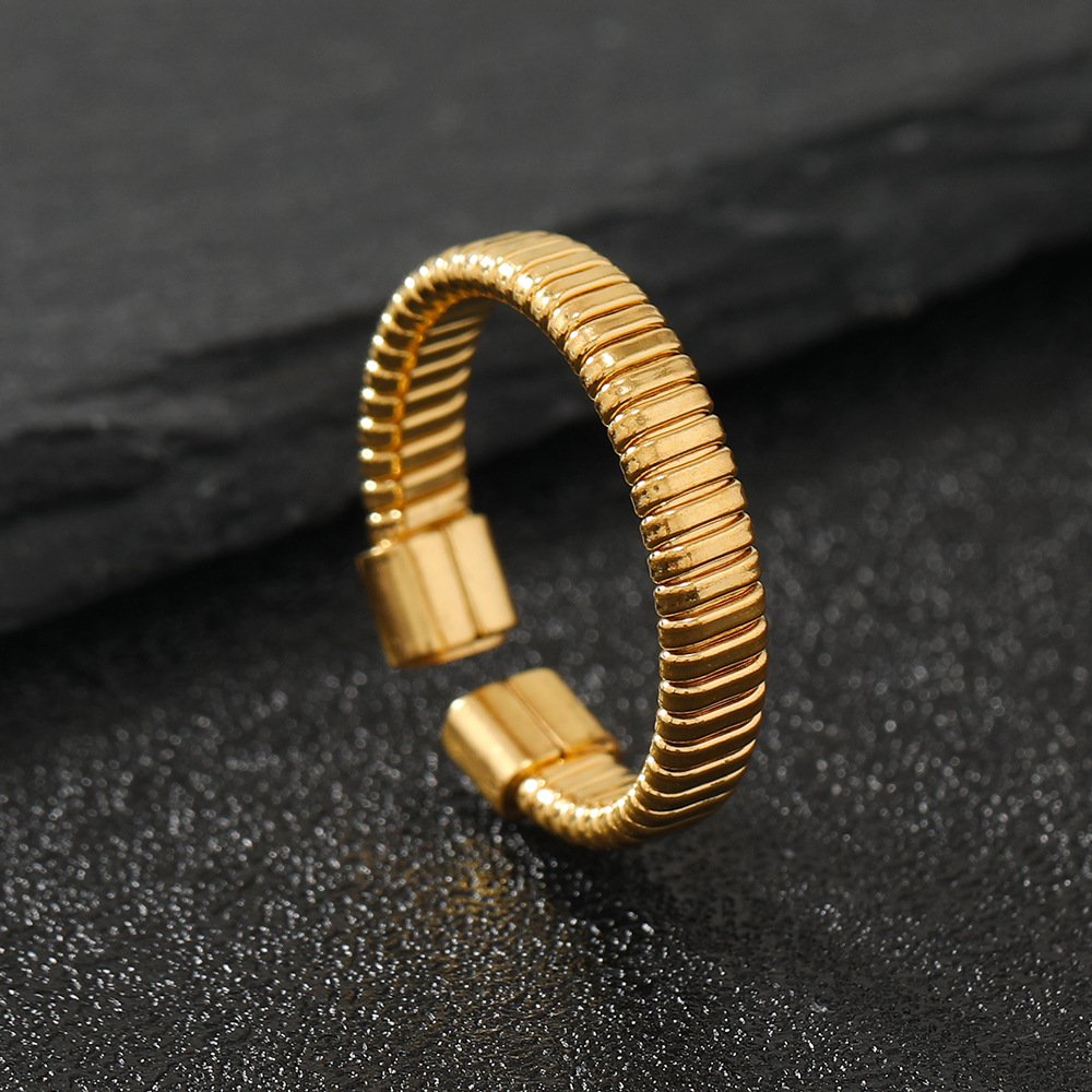 Simple irregular horizontal texture C-shaped titanium steel ring with adjustable opening, high-end stainless steel jewelry