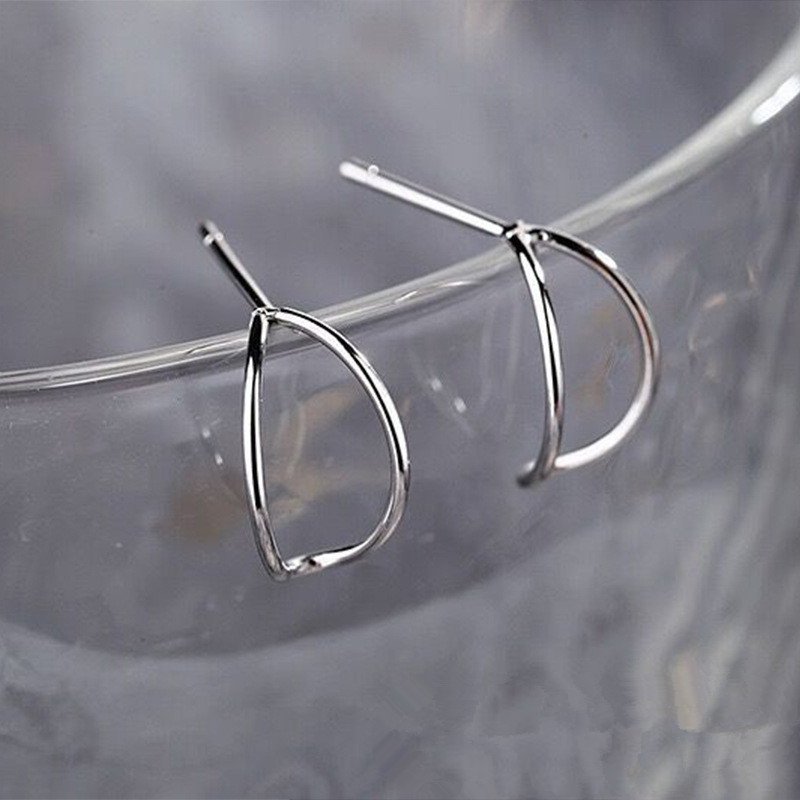 Small fresh earrings, female internet celebrity, simple and cool style earrings, temperament earrings, Japanese and Korean double C crescent shaped titanium steel silver