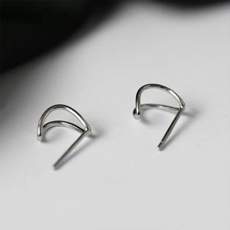 Small fresh earrings, female internet celebrity, simple and cool style earrings, temperament earrings, Japanese and Korean double C crescent shaped titanium steel silver