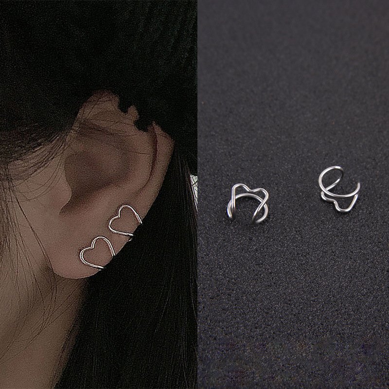 Source Manufacturer Love Ear Clip Female Ins Peach Heart Ear Bone Clip Cochlear Clip Double Layer Cross Titanium Steel Earrings No Ear Holes