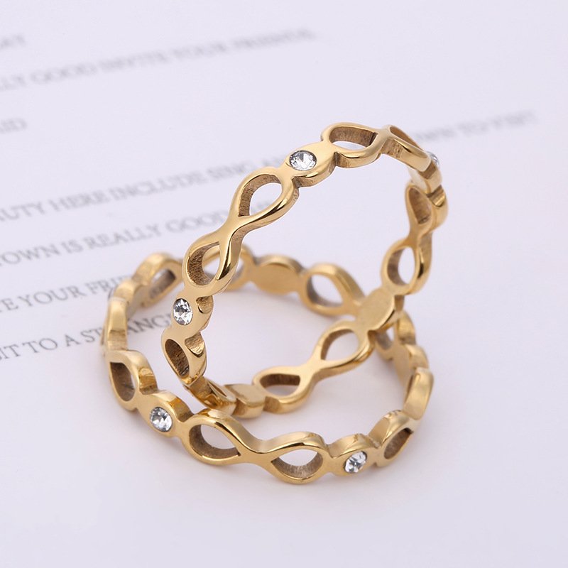 Source manufacturer stainless steel ring jewelry laser cutting 8-shaped diamond inlaid titanium steel ring