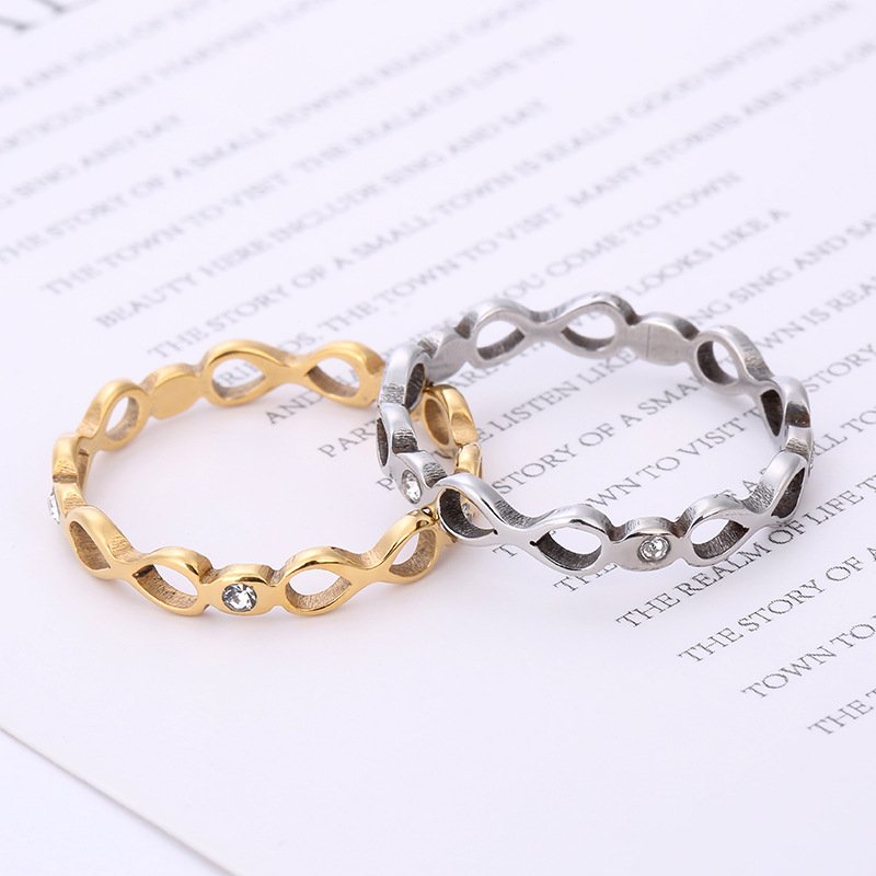 Source manufacturer stainless steel ring jewelry laser cutting 8-shaped diamond inlaid titanium steel ring