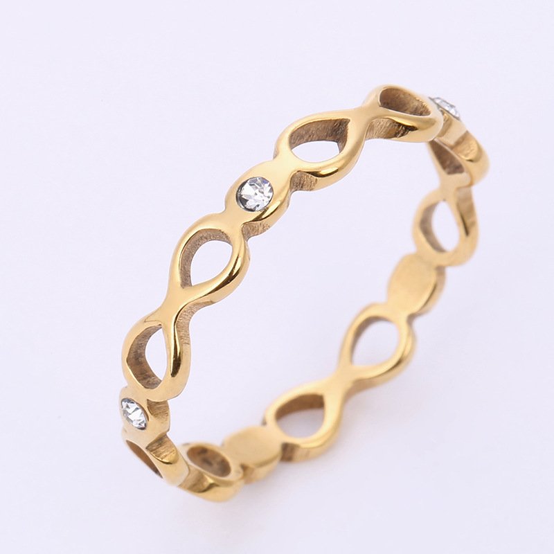 Source manufacturer stainless steel ring jewelry laser cutting 8-shaped diamond inlaid titanium steel ring