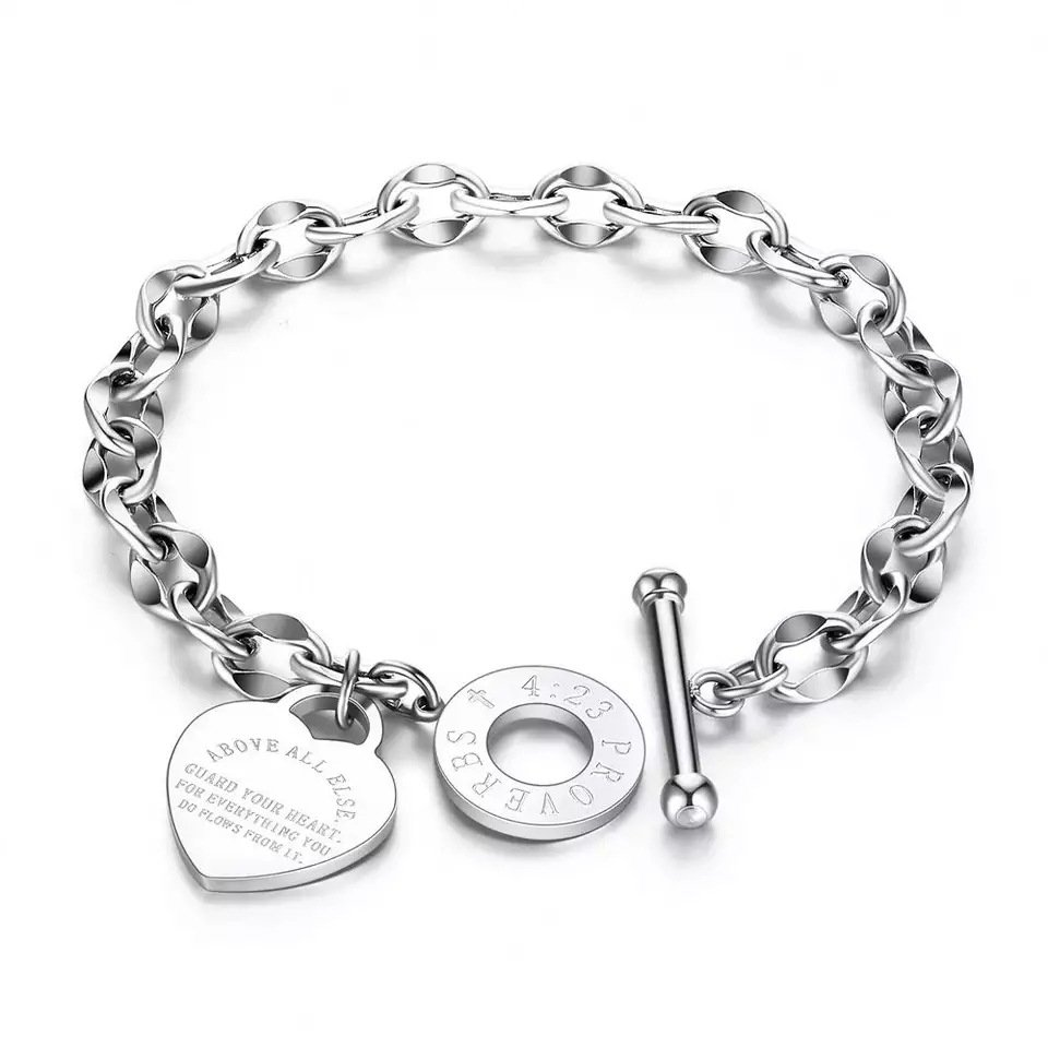 Spot European and American Ins style stainless steel peach heart heart-shaped bracelet with niche design and versatile OT buckle titanium steel bracelet for women