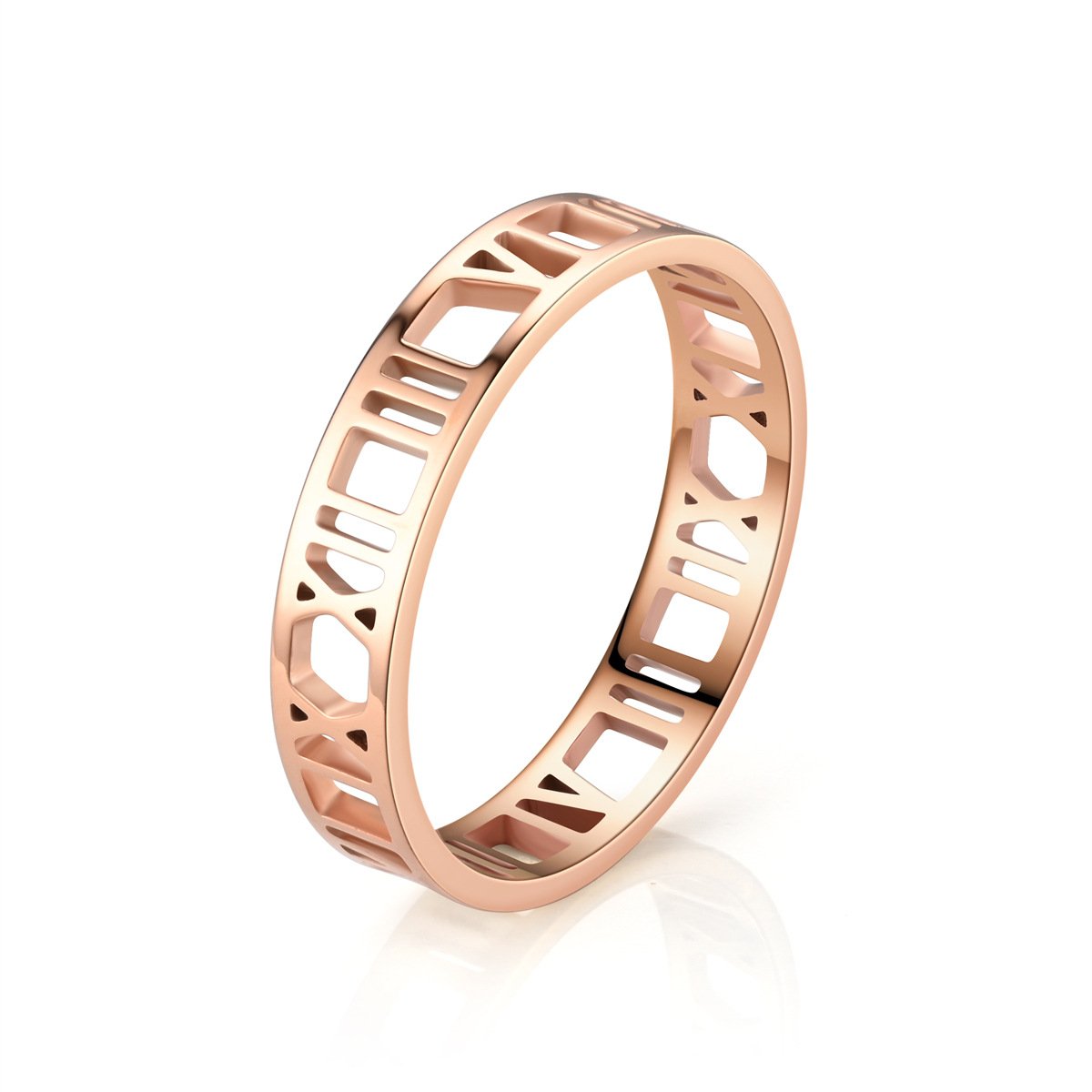 Spot women's light luxury style Roman digital titanium steel ring rose gold European and American popular women's tricolor ring