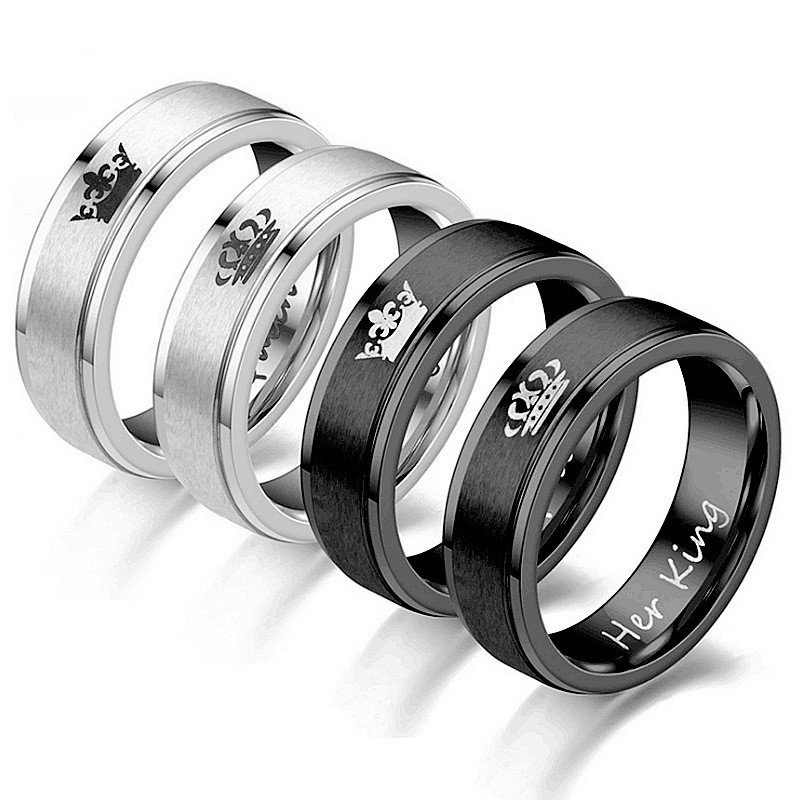 Stainless steel couple ring her King his Queen explosive fashion trend titanium steel crown ring