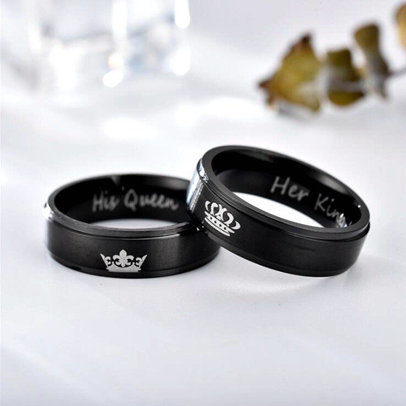 Stainless steel couple ring her King his Queen explosive fashion trend titanium steel crown ring