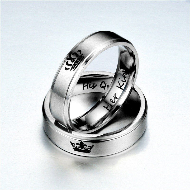 Stainless steel couple ring her King his Queen explosive fashion trend titanium steel crown ring