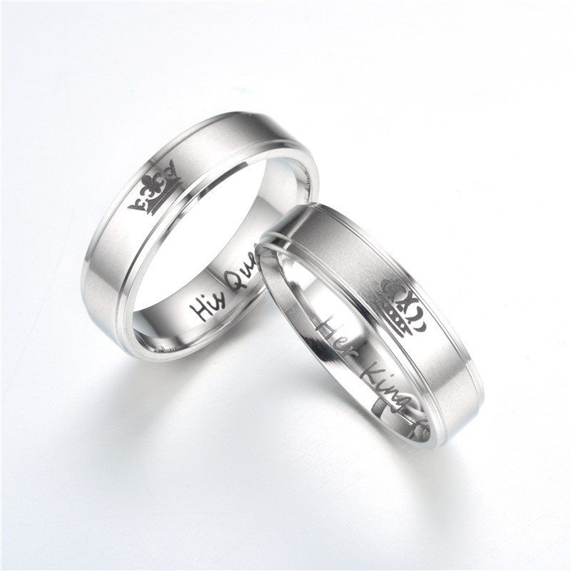 Stainless steel couple ring her King his Queen explosive fashion trend titanium steel crown ring