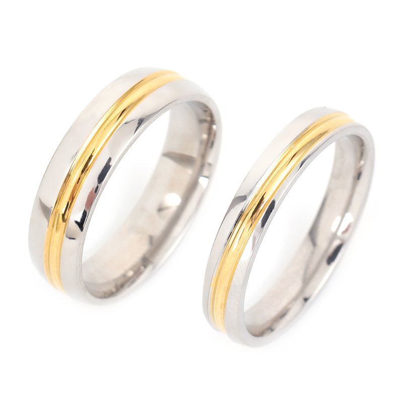 Stainless steel couple ring with gold dual tone splicing in the middle, simple titanium steel ring ring, internet famous and popular