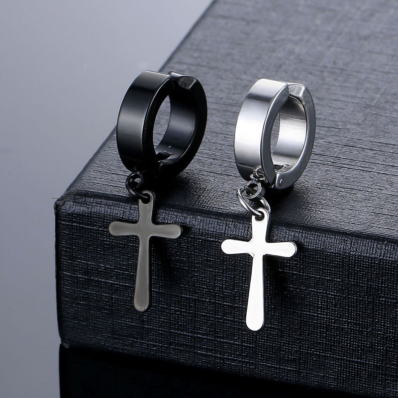 Stainless steel cross pendant without ear holes, ear bone clip, European and American trendy men's and women's titanium steel fake earrings, French earrings