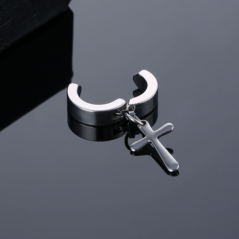 Stainless steel cross pendant without ear holes, ear bone clip, European and American trendy men's and women's titanium steel fake earrings, French earrings