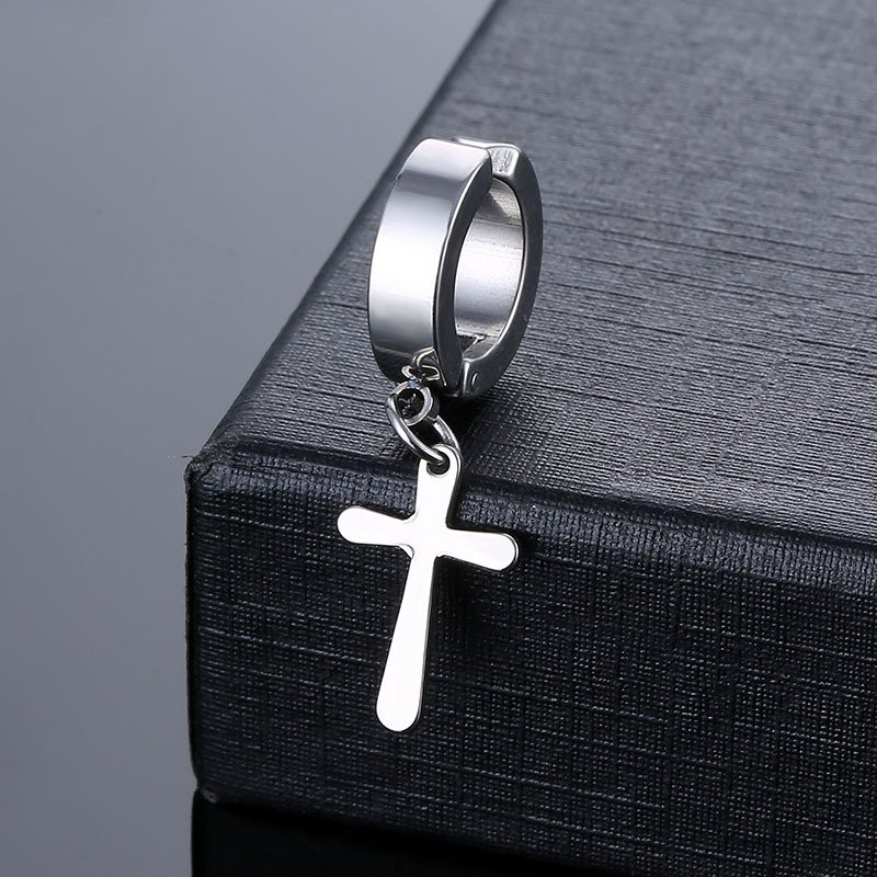 Stainless steel cross pendant without ear holes, ear bone clip, European and American trendy men's and women's titanium steel fake earrings, French earrings