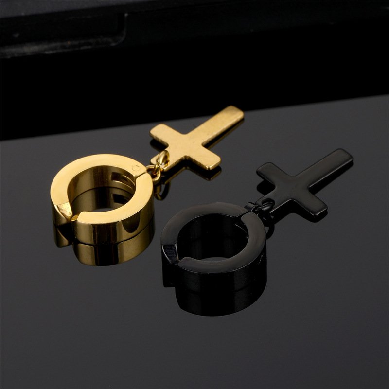 Stainless steel earrings without ear holes, titanium steel cross ear bone clip, fashionable men's ear clip, ear bone nail earrings