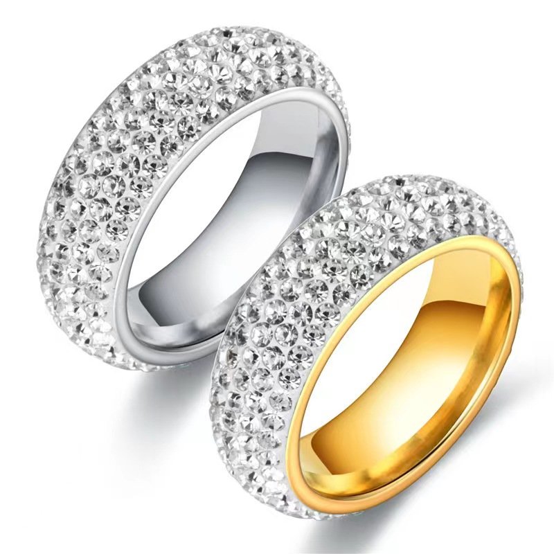 Stainless steel jewelry with five rows of circular arc surface, ceramic clay full diamond ring, non fading titanium steel ring for men and women