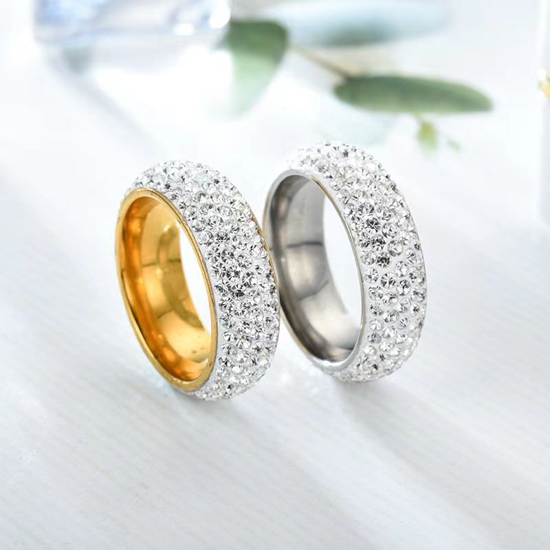 Stainless steel jewelry with five rows of circular arc surface, ceramic clay full diamond ring, non fading titanium steel ring for men and women