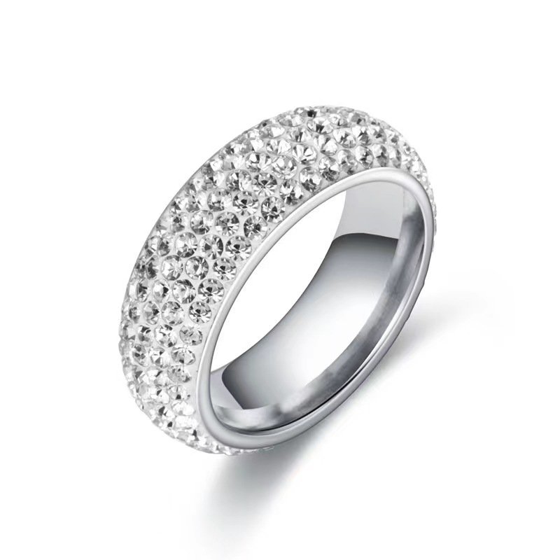 Stainless steel jewelry with five rows of circular arc surface, ceramic clay full diamond ring, non fading titanium steel ring for men and women