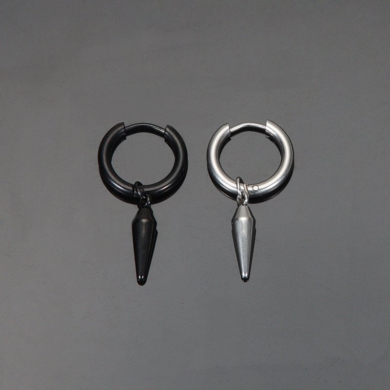 Stainless steel pointed cone earrings, ear rings for men and women, tapered trendy ear clips, Japanese and Korean new titanium steel hip-hop earrings, rivets