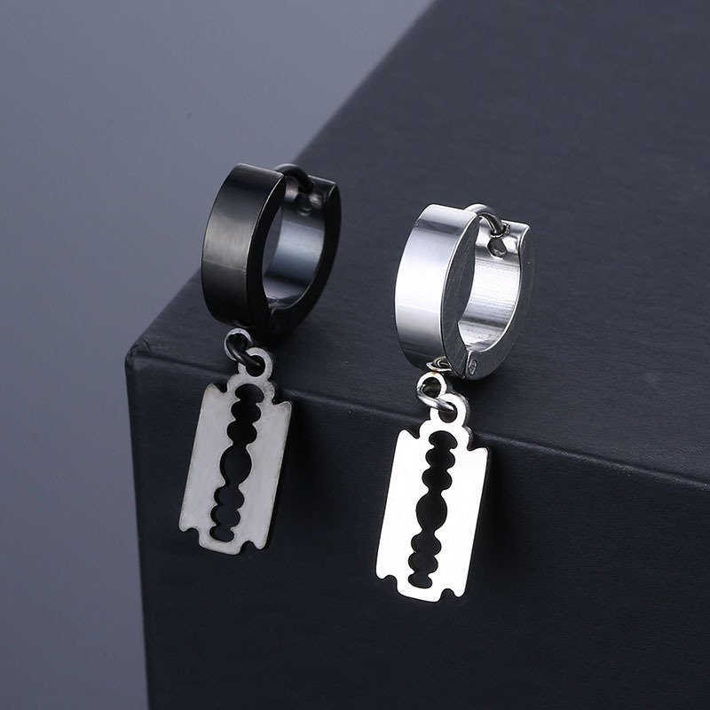 Stainless steel retro blade ear buckle titanium steel punk personality hip-hop street trendy men ear bone buckle earrings earrings earrings