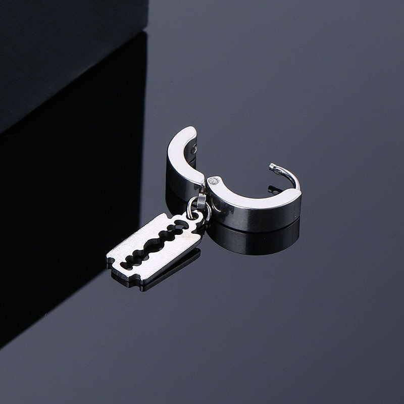 Stainless steel retro blade ear buckle titanium steel punk personality hip-hop street trendy men ear bone buckle earrings earrings earrings