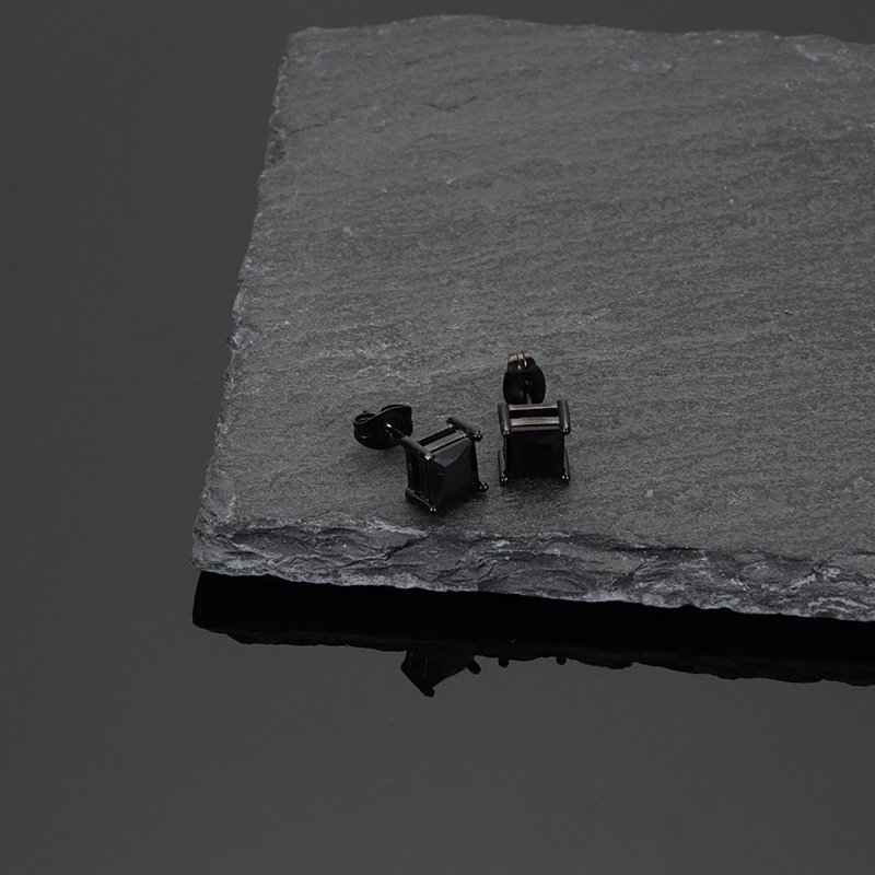 Stainless steel square zircon earrings for men and women, titanium steel fine stud post earrings, bone nail puncture jewelry