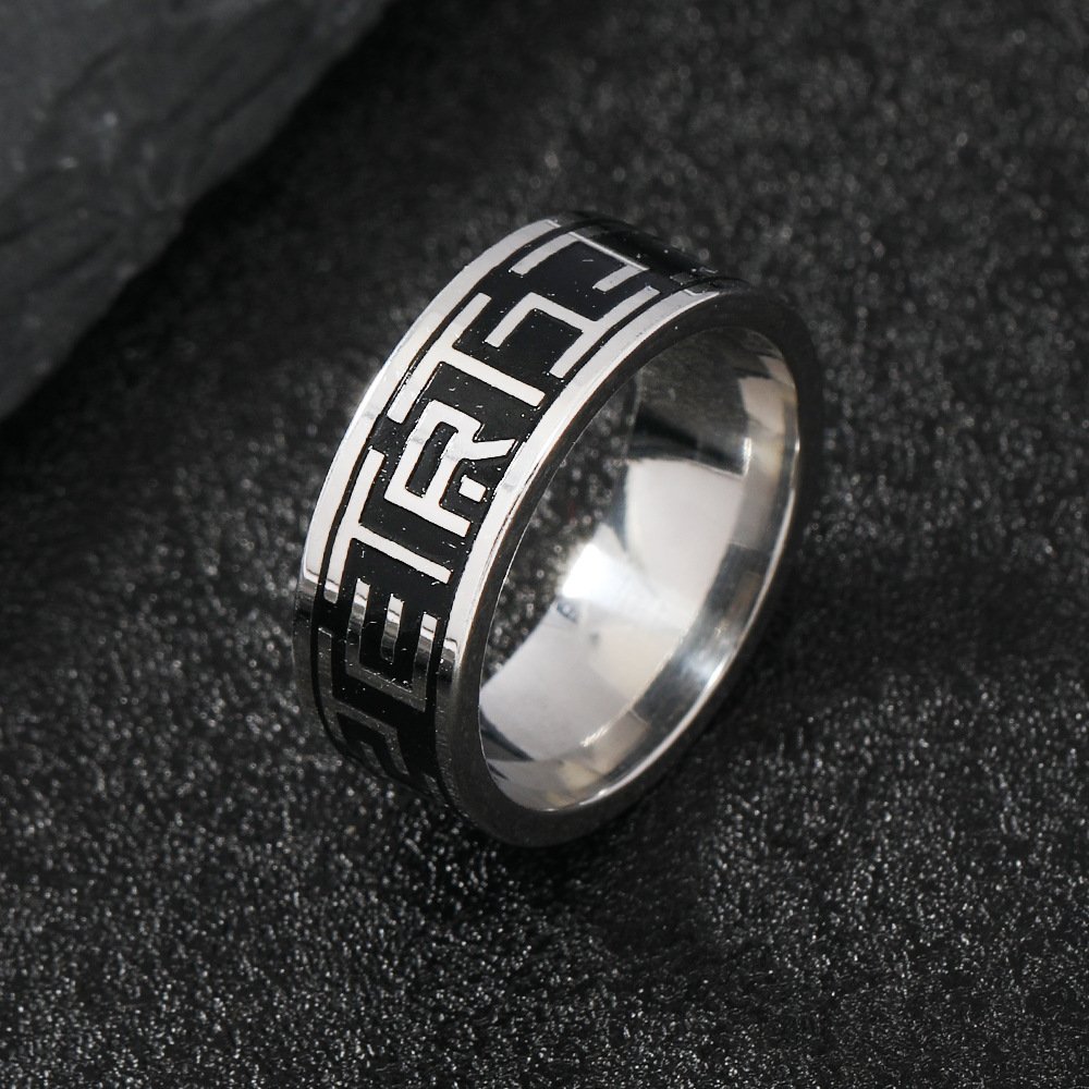 Supply European and American titanium steel rings with corrosion, blackening, oil lettering, men's fashion, stainless steel finger rings